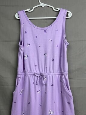 Wonder Nation Girls Sleeveless Lavender Jumpsuit with Floral Pattern, Size M